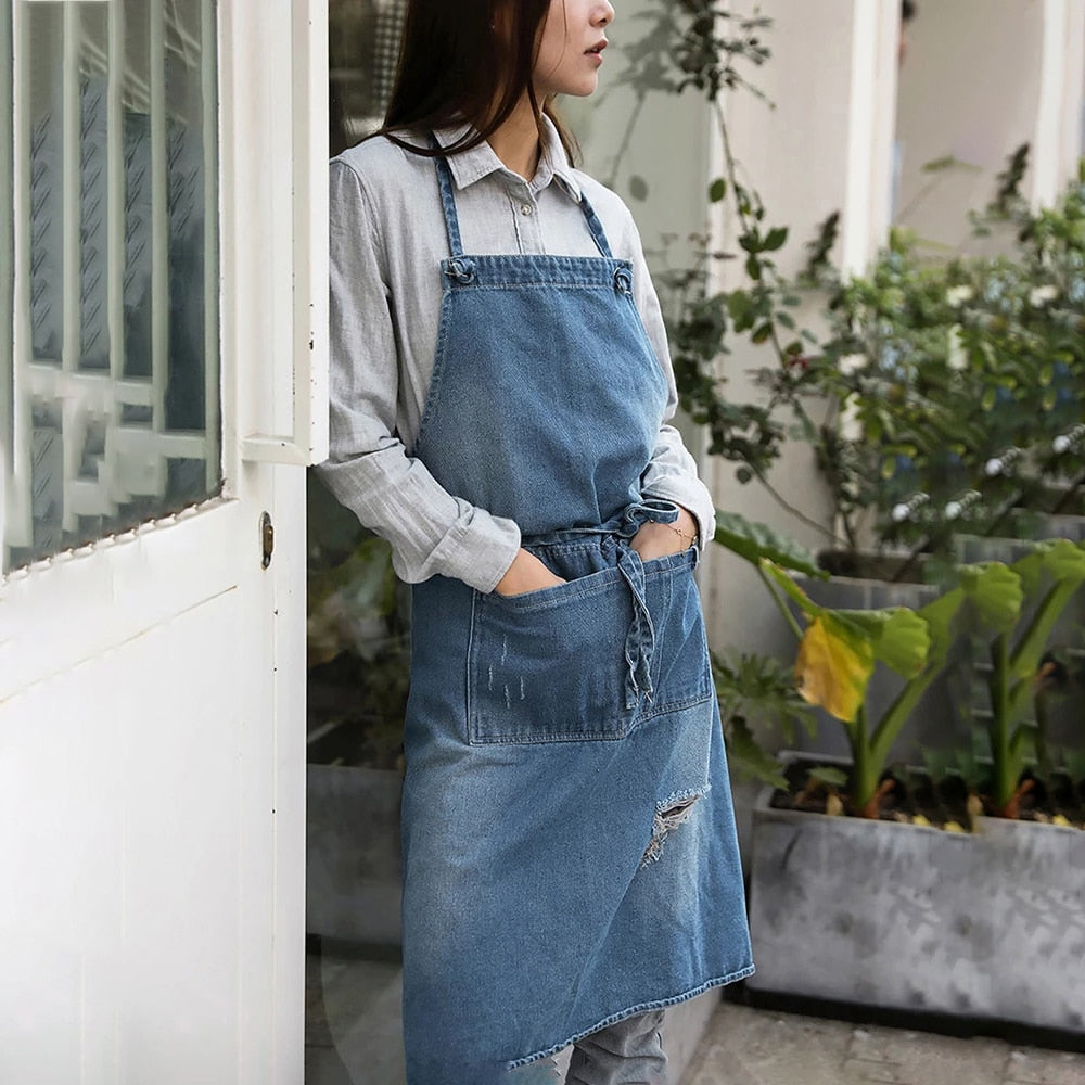 Unisex Multifunctional Cotton Denim Crafting Kitchen Apron