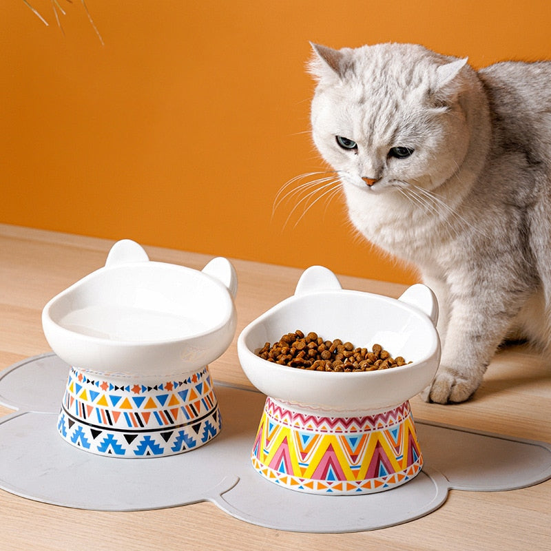 Boho Cute Small Elevated Ceramic Cat Bowl Pet Supplies