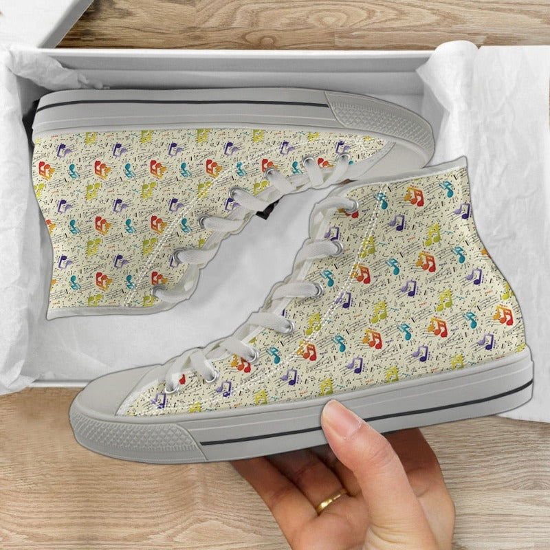 Music Theme High Top Lace Up Canvas Sneakers Shoes Women Notes Piano Guitar