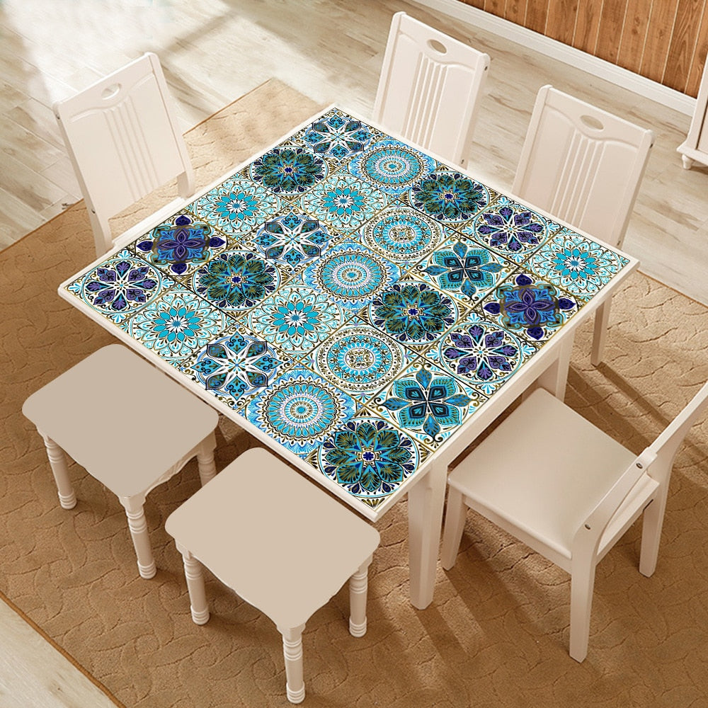 10Pcs/Set Mandala Crystal Hard Film Tiles Wall Stickers Kitchen Bathroom Wardrobe Decoration Art Mural Waterproof Pvc De