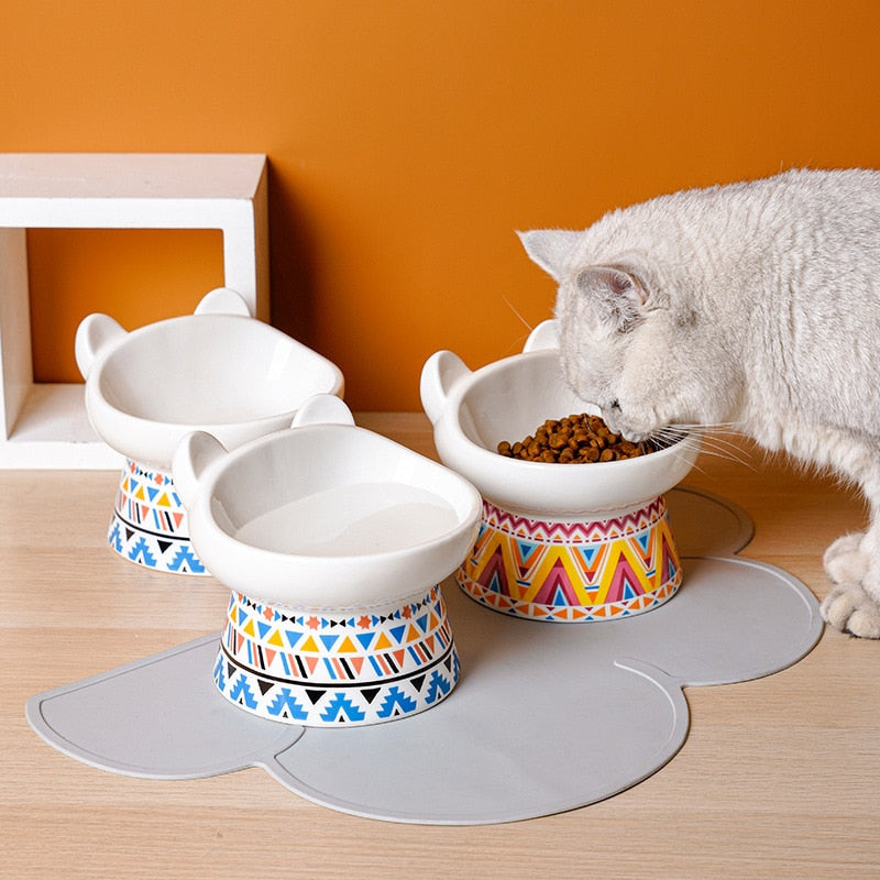 Boho Cute Small Elevated Ceramic Cat Bowl Pet Supplies