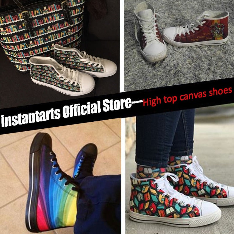 Music Theme High Top Lace Up Canvas Sneakers Shoes Women Notes Piano Guitar