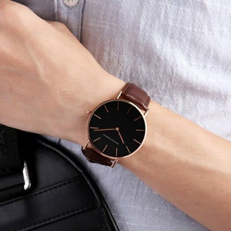 Veile Studios Simple Fashion Japanese Movement Men's Casual Quartz Leather Watch Brown