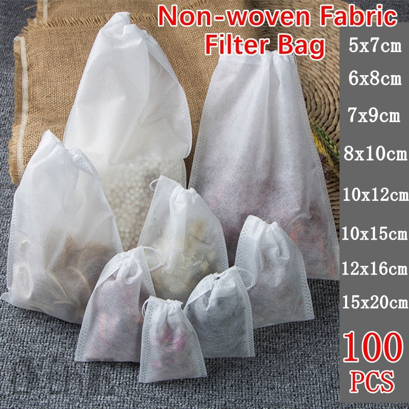 100Pcs Tea Bags Non-Woven Fabric Filter For Spice Infuser With String Heal Seal Disposable Teabags Empty