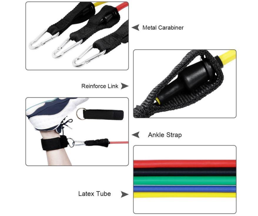 11Pcs Latex Resistance Bands Set Pull Rope Fitness Exercise Training Yoga Gym