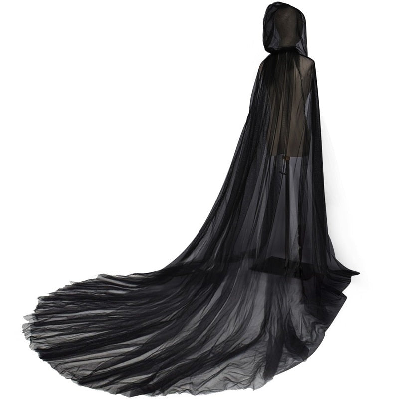 Cosplay Halloween Costume For Women Hooded Tulle Cape Cloak Wedding Bridals Floor Length Black White Red Soft Mesh Cloak