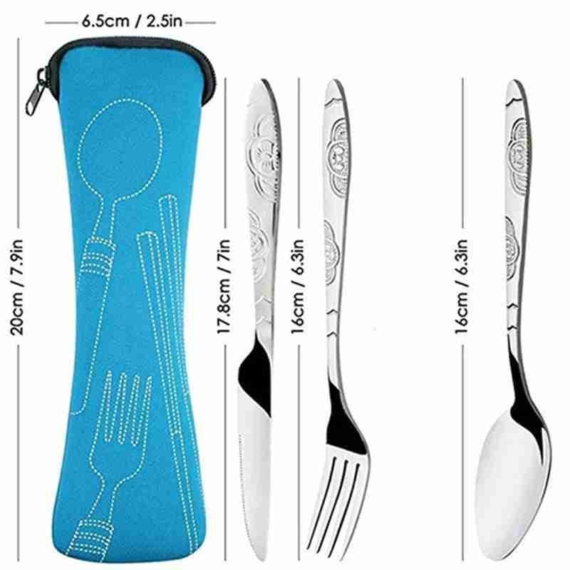 3Pcs / Set Camping Travel Stainless Steel Cutlery With Bag