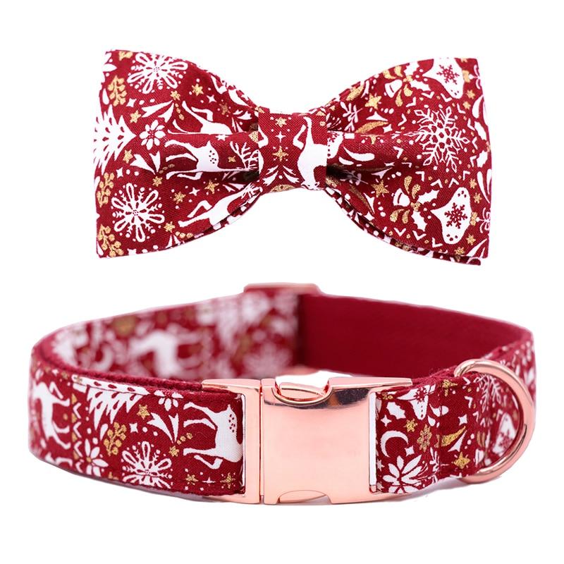 Red Christmas Dog Collar With Bow Tie