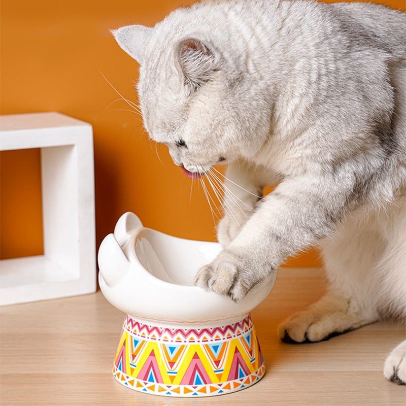 Boho Cute Small Elevated Ceramic Cat Bowl Pet Supplies