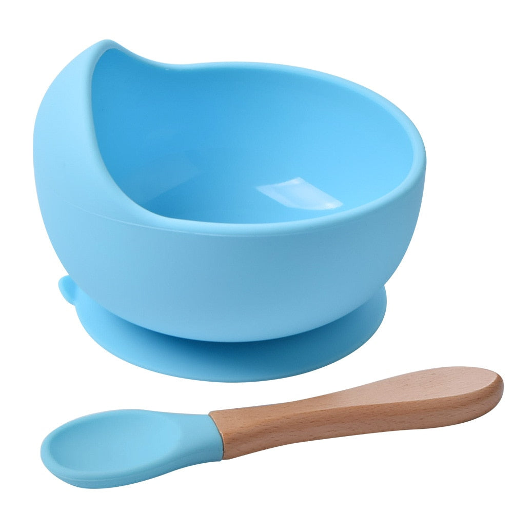 Silicone Little One Feeding Bowl Tableware For Kids Waterproof Suction With Spoon