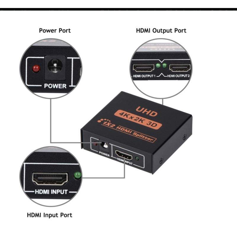 Wi Fi Extenders Antennas Hdmi Splitter 1 In 2 Out Dual Output Amplifier Switcher Hub Box Support 3D 4Kx2k Black