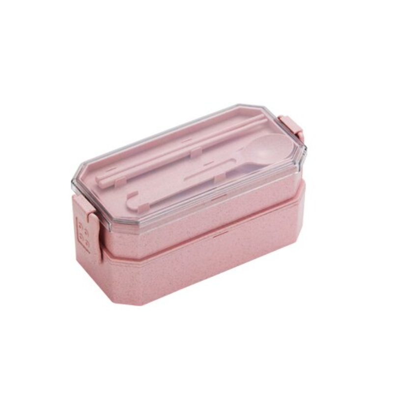 800Ml Lunch Box Wheat Straw Bento 2 Layer Food Storage