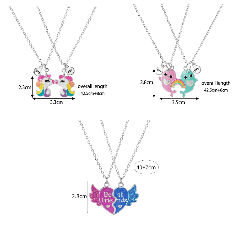 2 Pieces Heart Shaped Cat Unicorn Koala Bear Pendant Necklace For Kids Friendship Jewellery