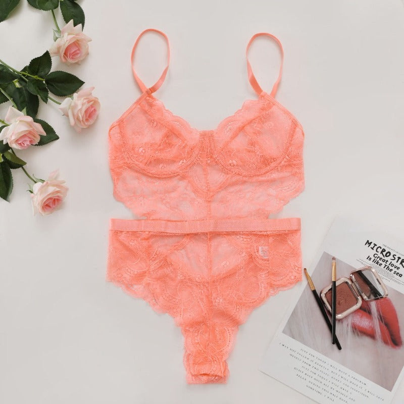 Sexy Lace Sheer Floral Backless Bodysuit Open Crotch Teddy Lingerie Women