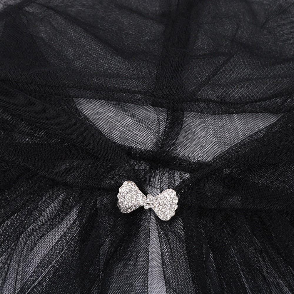 Cosplay Halloween Costume For Women Hooded Tulle Cape Cloak Wedding Bridals Floor Length Black White Red Soft Mesh Cloak