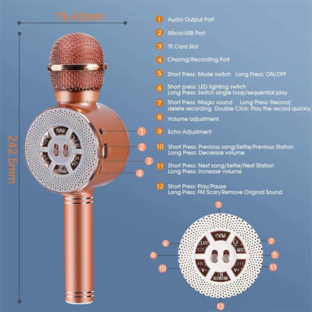 Usb Rechargeable Wireless Bluetooth Microphone With Large Led Lights