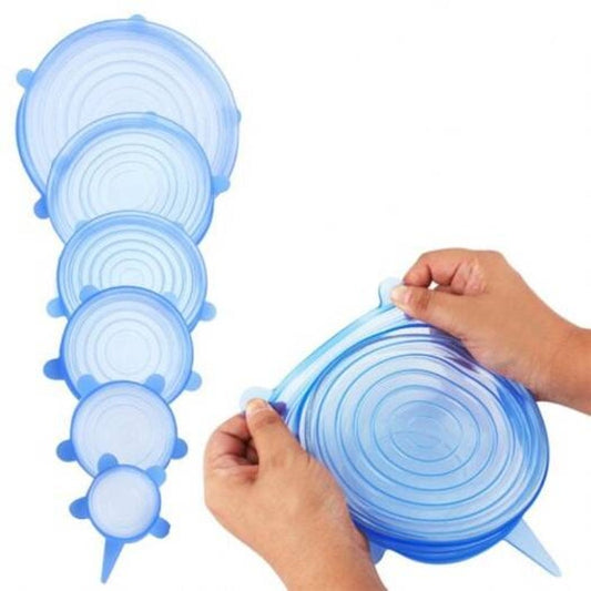 6 Pcs Silicone Stretchable Lid Durable Expandable Food Saver Cover Sky Blue