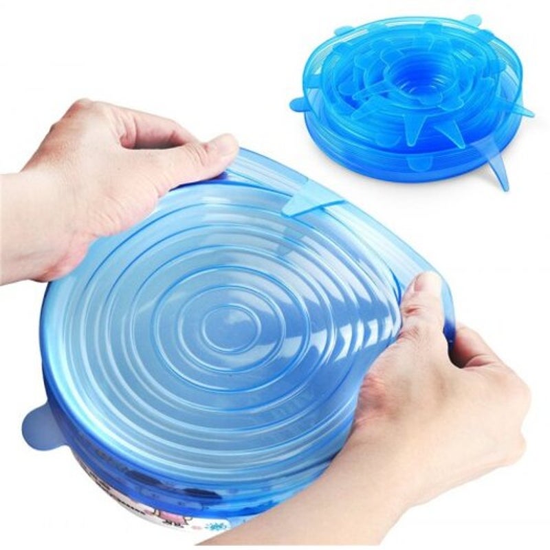 6 Pcs Silicone Stretchable Lid Durable Expandable Food Saver Cover Sky Blue