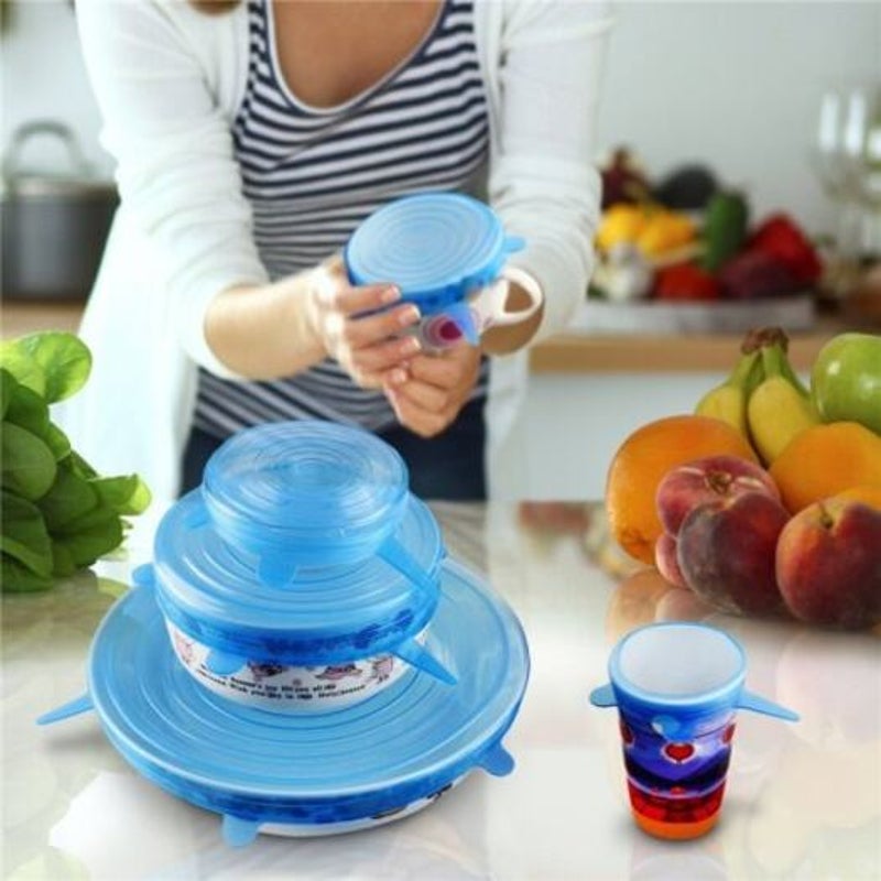 6 Pcs Silicone Stretchable Lid Durable Expandable Food Saver Cover Sky Blue