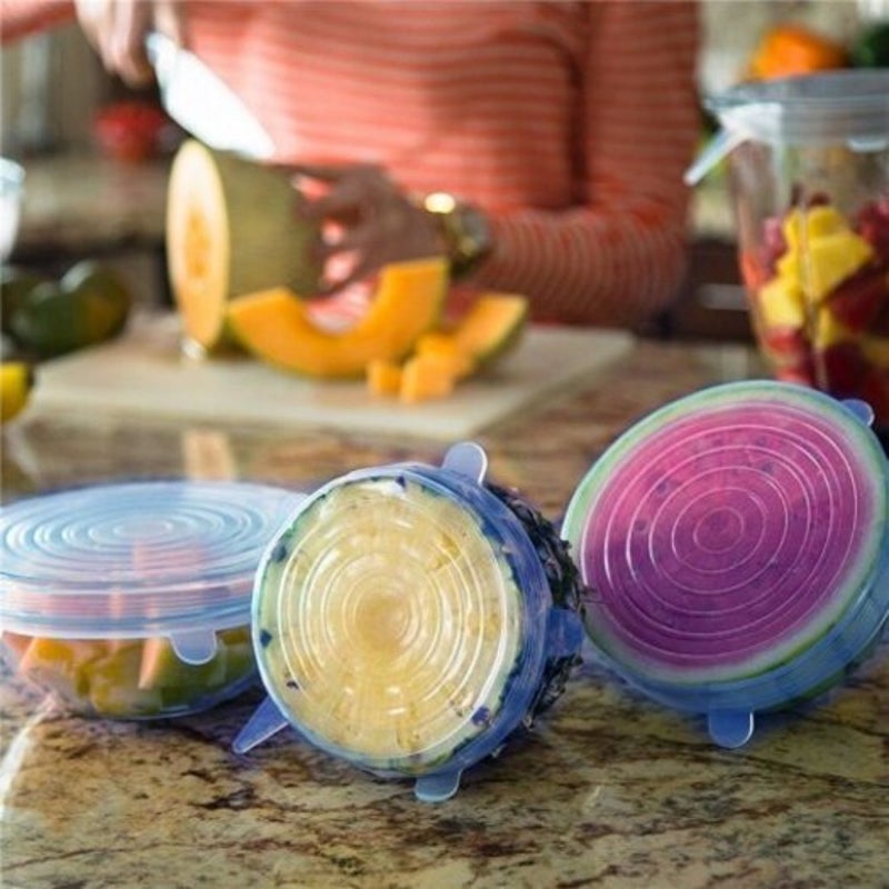 6 Pcs Silicone Stretchable Lid Durable Expandable Food Saver Cover Sky Blue