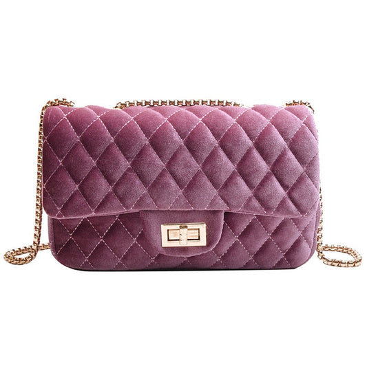 Women's Velvet Designer Chain Shoulder Crossbody Fashion Messenger Bag Handbag
