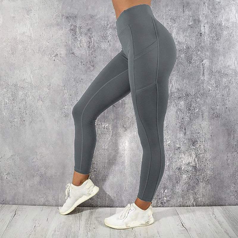 Women's Gym Tights Leggings High Waist With Side Pocket Yoga Fitness Slim Pants