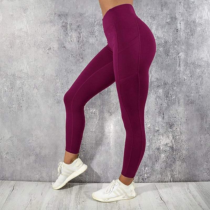 Women's Gym Tights Leggings High Waist With Side Pocket Yoga Fitness Slim Pants