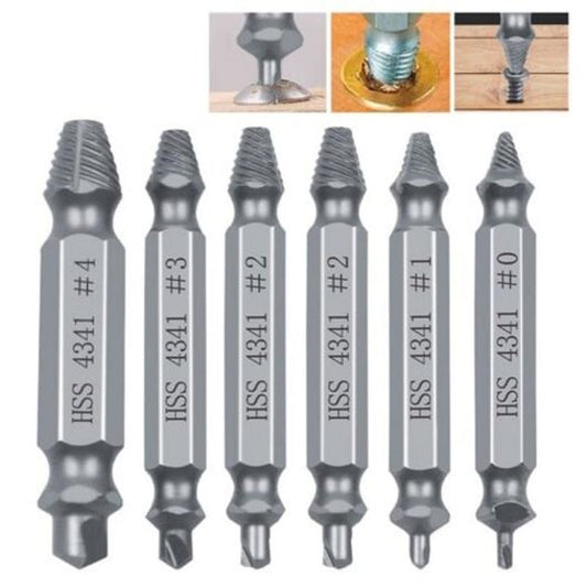 Double End Sliding Teeth Broken Head Screw Extractor 6Pcs Silver
