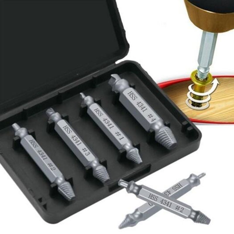 Double End Sliding Teeth Broken Head Screw Extractor 6Pcs Silver