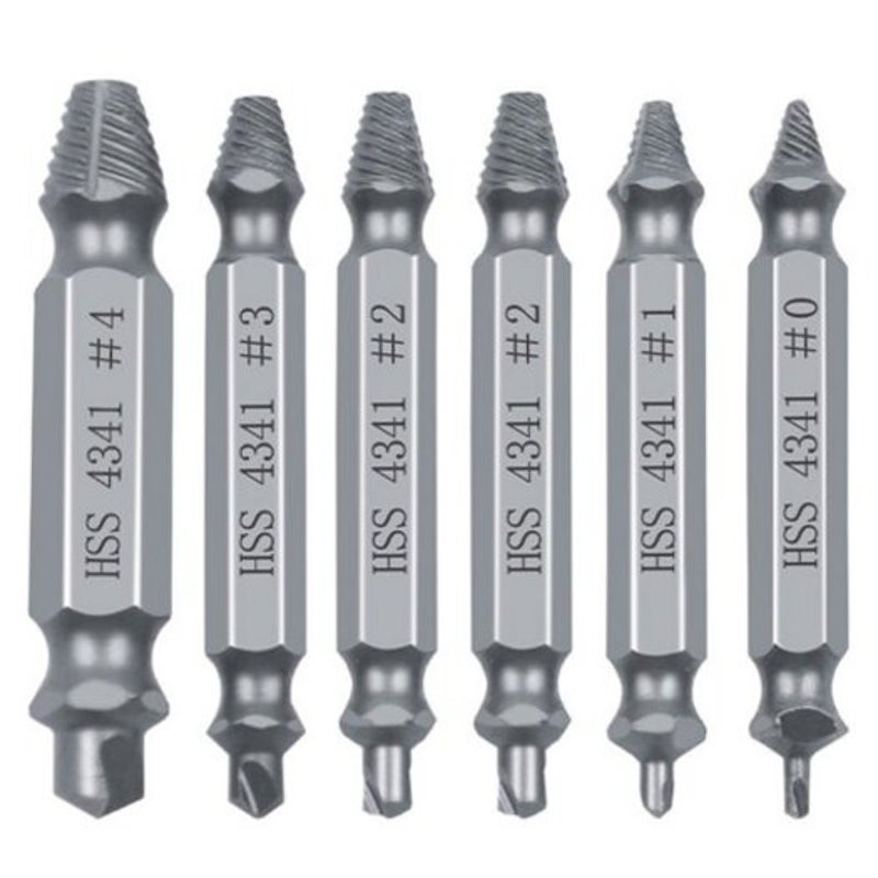 Double End Sliding Teeth Broken Head Screw Extractor 6Pcs Silver
