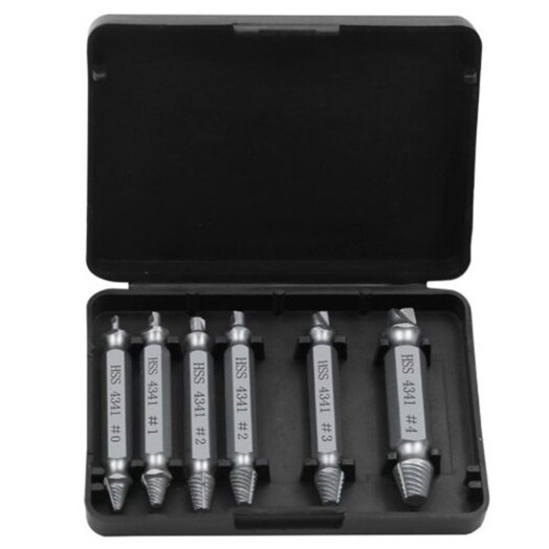 Double End Sliding Teeth Broken Head Screw Extractor 6Pcs Silver