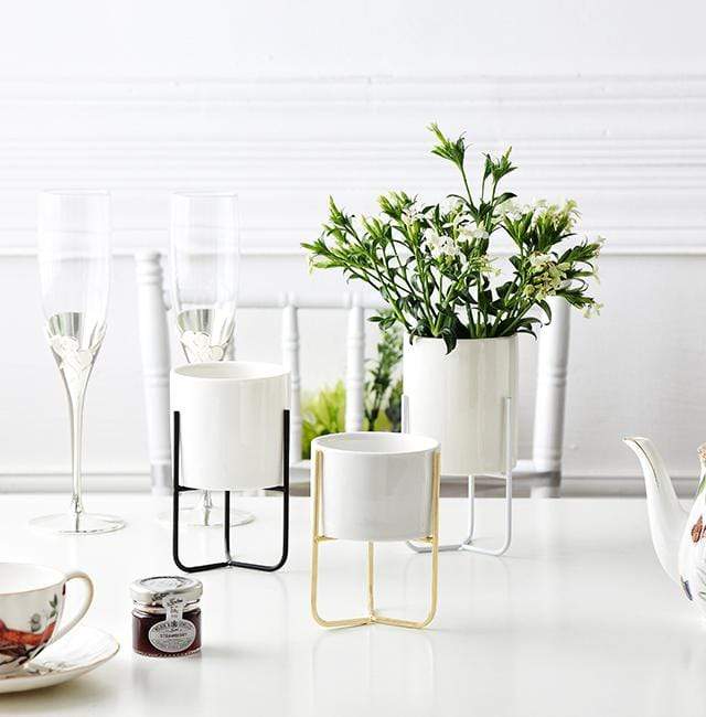 Ceramic Trinity Pot On Metal Plant Stand Nordic Home Decor