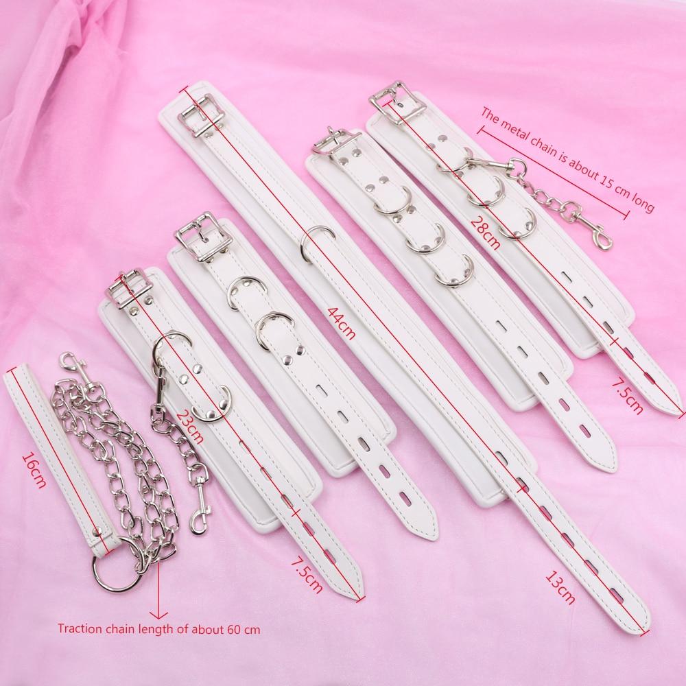 White Padded Collar Cuffs Ankle Wrist Leash Bondage Kink Bdsm Kit