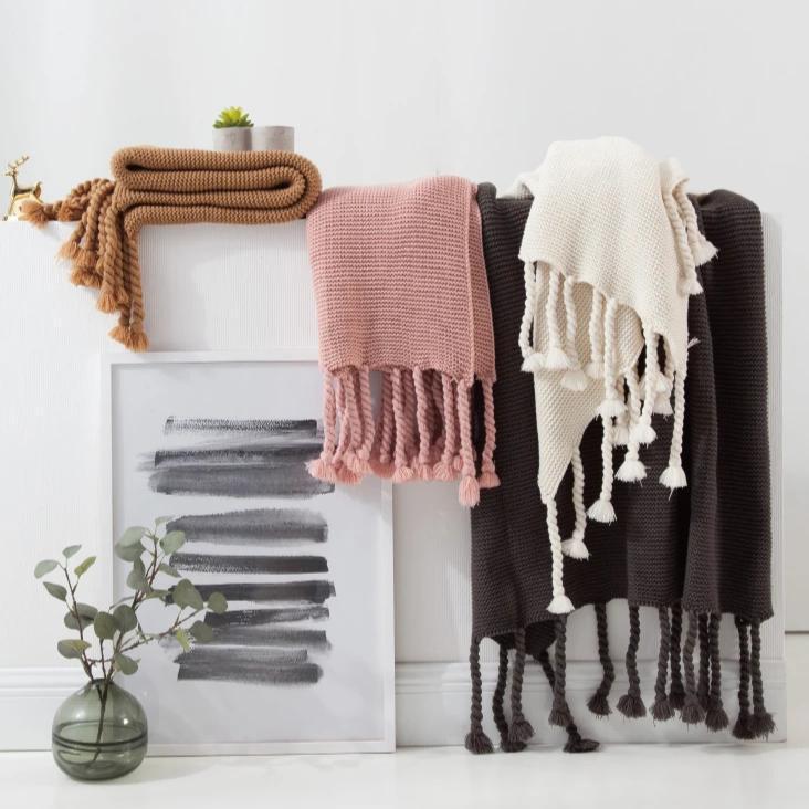 1 Sets of Hod Health & Home 1 Sets Of Long Tassel Knitted Blanket Throw