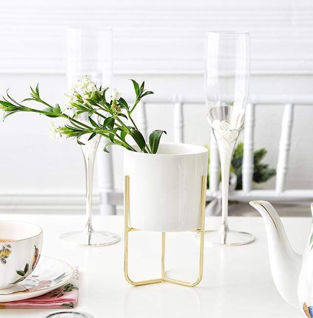 Ceramic Trinity Pot On Metal Plant Stand Nordic Home Decor