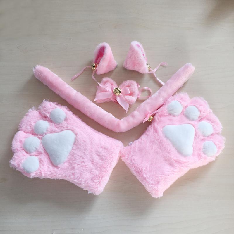 Plush Cat Ears Paws Gloves Tail Anime Cosplay Kitten Pet Play Bdsm Kink Fetish