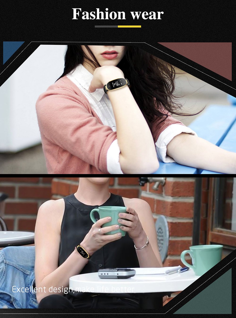 Pink Smart Wrist Band Fitness Tracker Heart Rate Monitor Bracelet