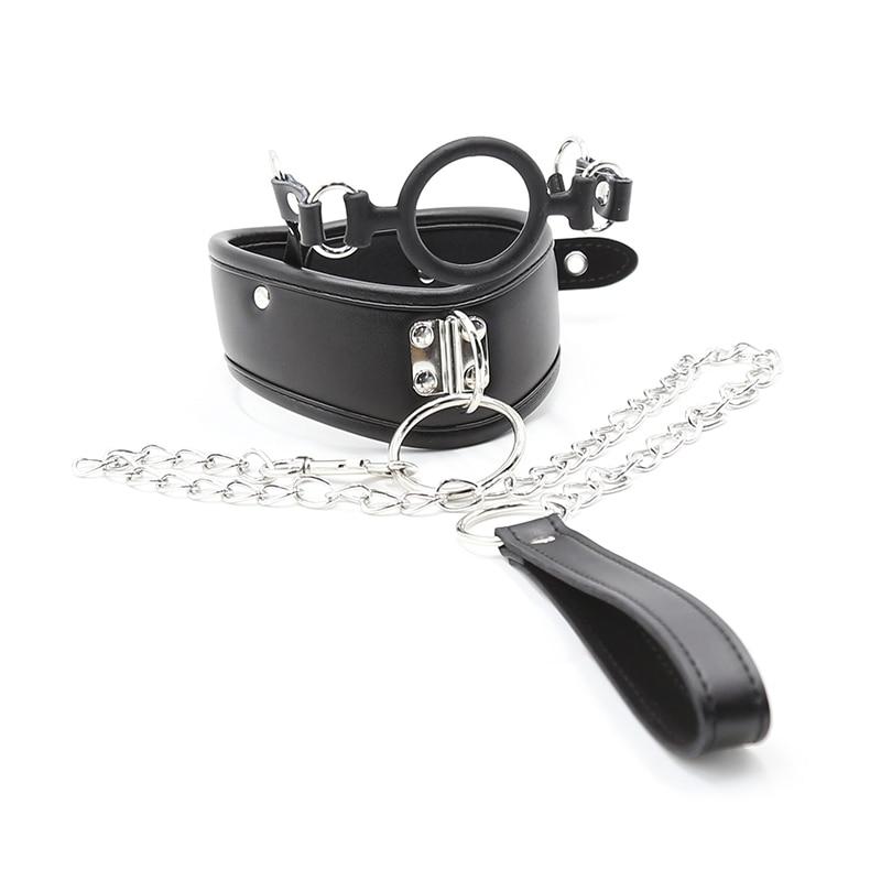Black Posture Collar O-Ring Gag Chain Leash Bdsm Bondage Restraints