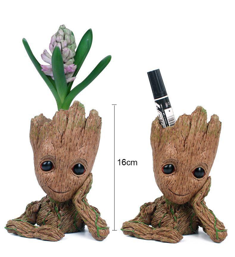 Creative Flowerpot Little Action Figures Cute Toy Pen Pot Holder Pvc Hero Model Vessel