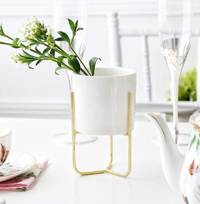 Ceramic Trinity Pot On Metal Plant Stand Nordic Home Decor