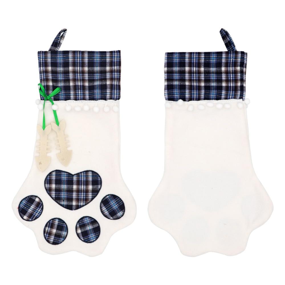 Red Or Blue Plaid Paw Shaped Pet Christmas Stocking For Dogs Cats