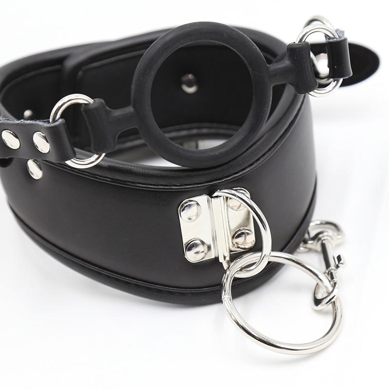 Black Posture Collar O-Ring Gag Chain Leash Bdsm Bondage Restraints