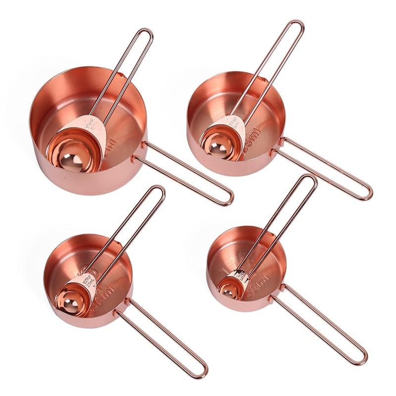 Set Of 8 Rose Gold Stainless Steel Measuring Cups Spoons Baking Tools