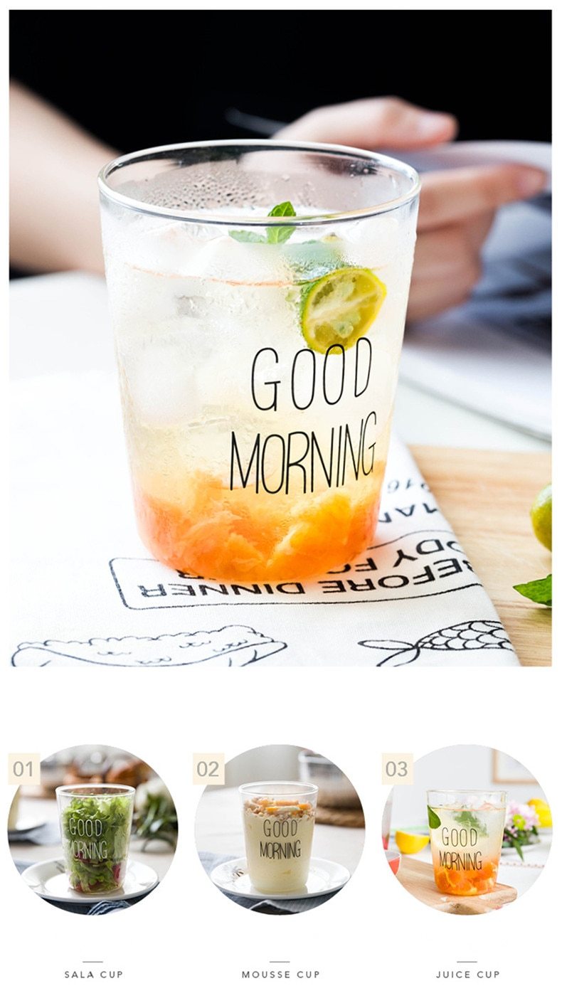 400Ml Good Morning Glass Breakfast Cup Coffee Tea Milk Yogurt Mug