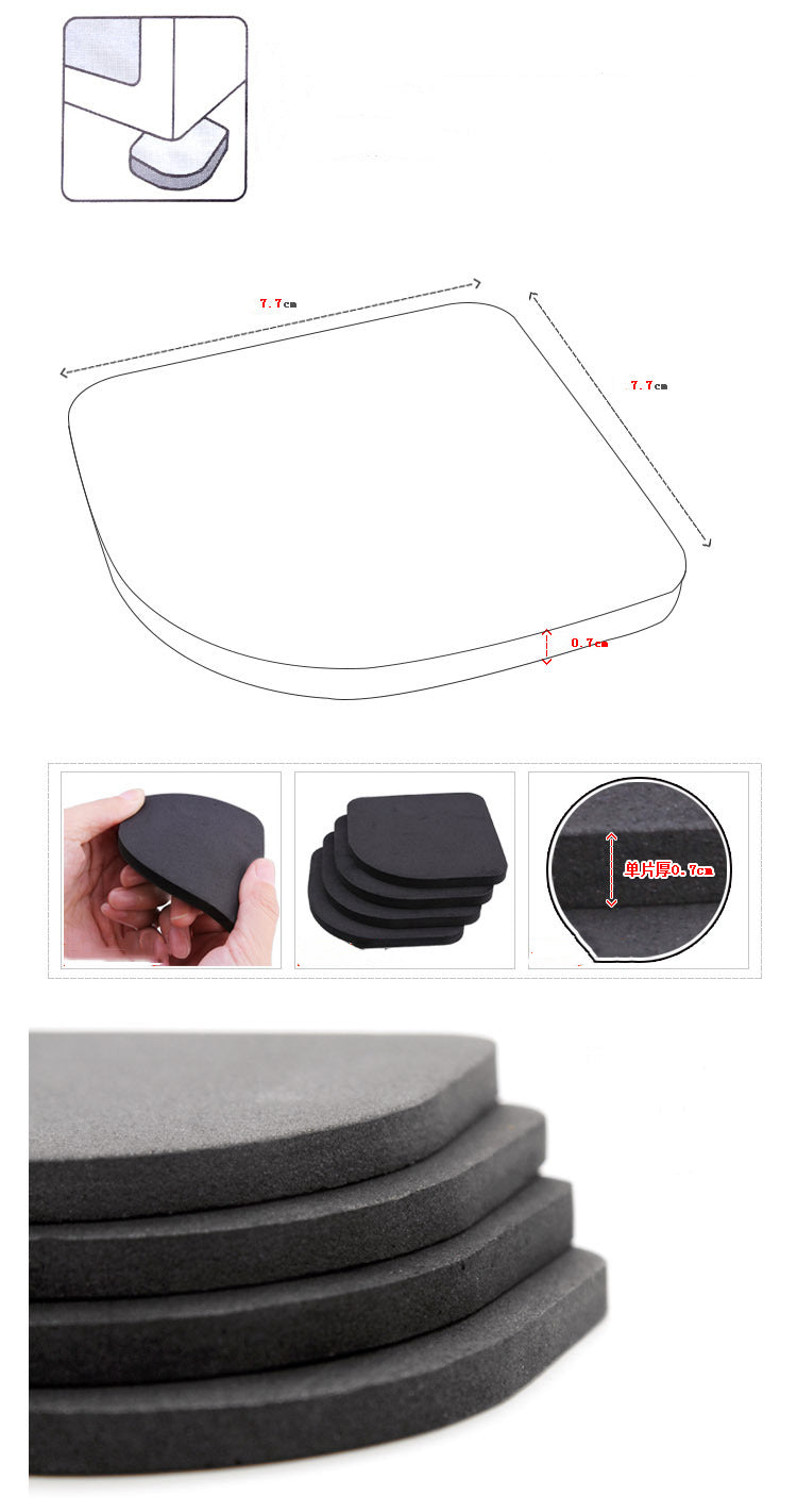 Bathroom 4Pcs Washing Machine Shockproof Pad Anti Slip Mute Cotton Eva Foam Table Mat Black