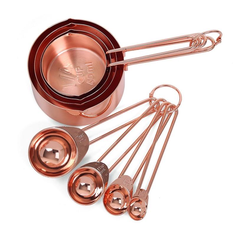 Set Of 8 Rose Gold Stainless Steel Measuring Cups Spoons Baking Tools
