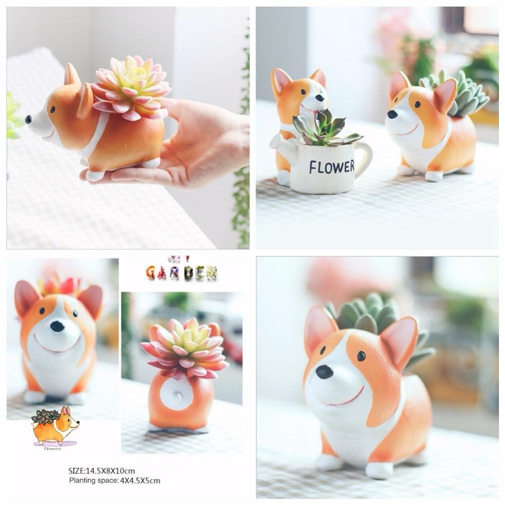 Small Resin Corgi Succulent Flower Pot Mini Desktop Plant Holder
