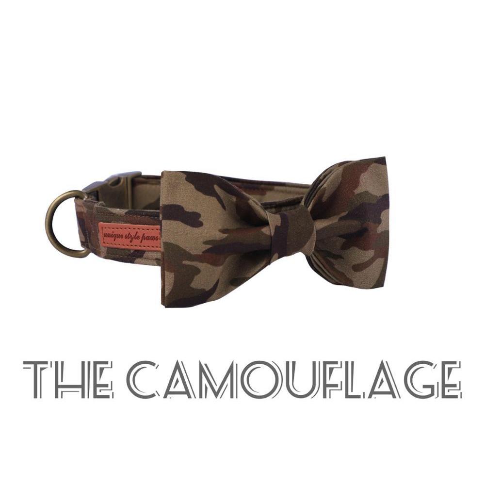 Camo Dog Collar Bow Tie Camouflage Design Pet