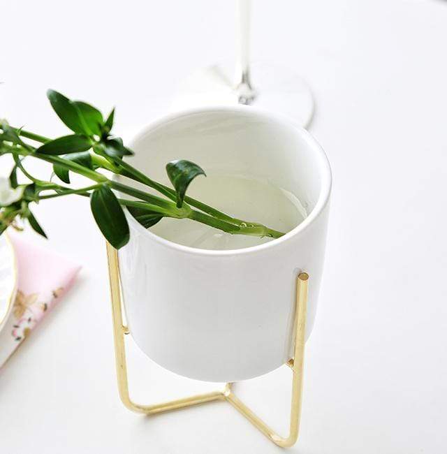 Ceramic Trinity Pot On Metal Plant Stand Nordic Home Decor