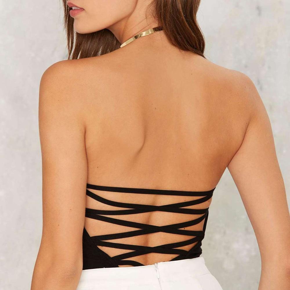 Sexy Velvet Strapless Neck Bodysuit Criss Cross Back For Women